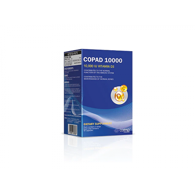 COPAD 10000 IU SUPPORTS IMMUNE SYSTEM & BONES ( VITAMIN D3 10000 IU = 250 MCG + VITAMIN C 300 MG ) 30 CAPSULES
